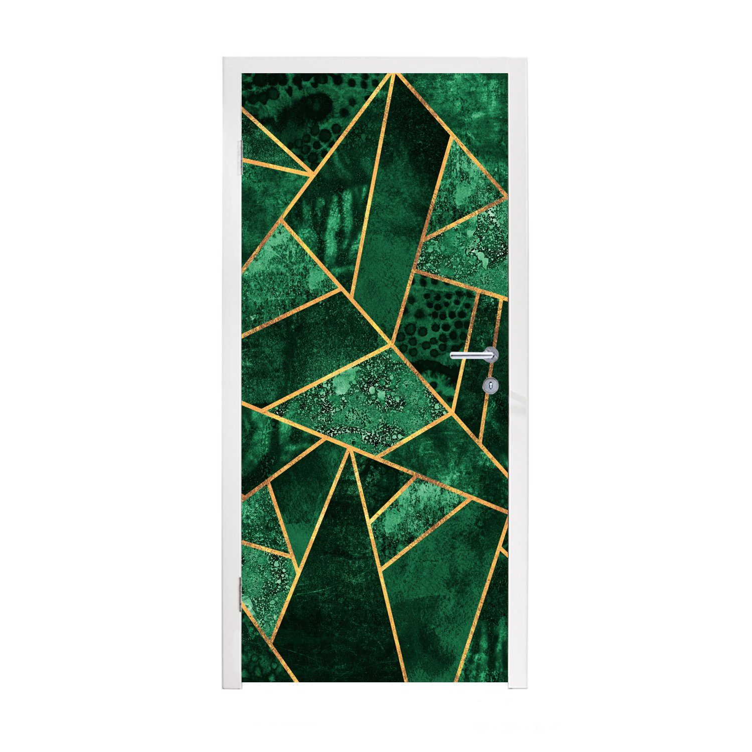 MuchoWow Türtapete Smaragd für (1 Tür, Gold - Türaufkleber, bedruckt, Matt, - St), 75x205 Muster, Fototapete Abstrakt cm 