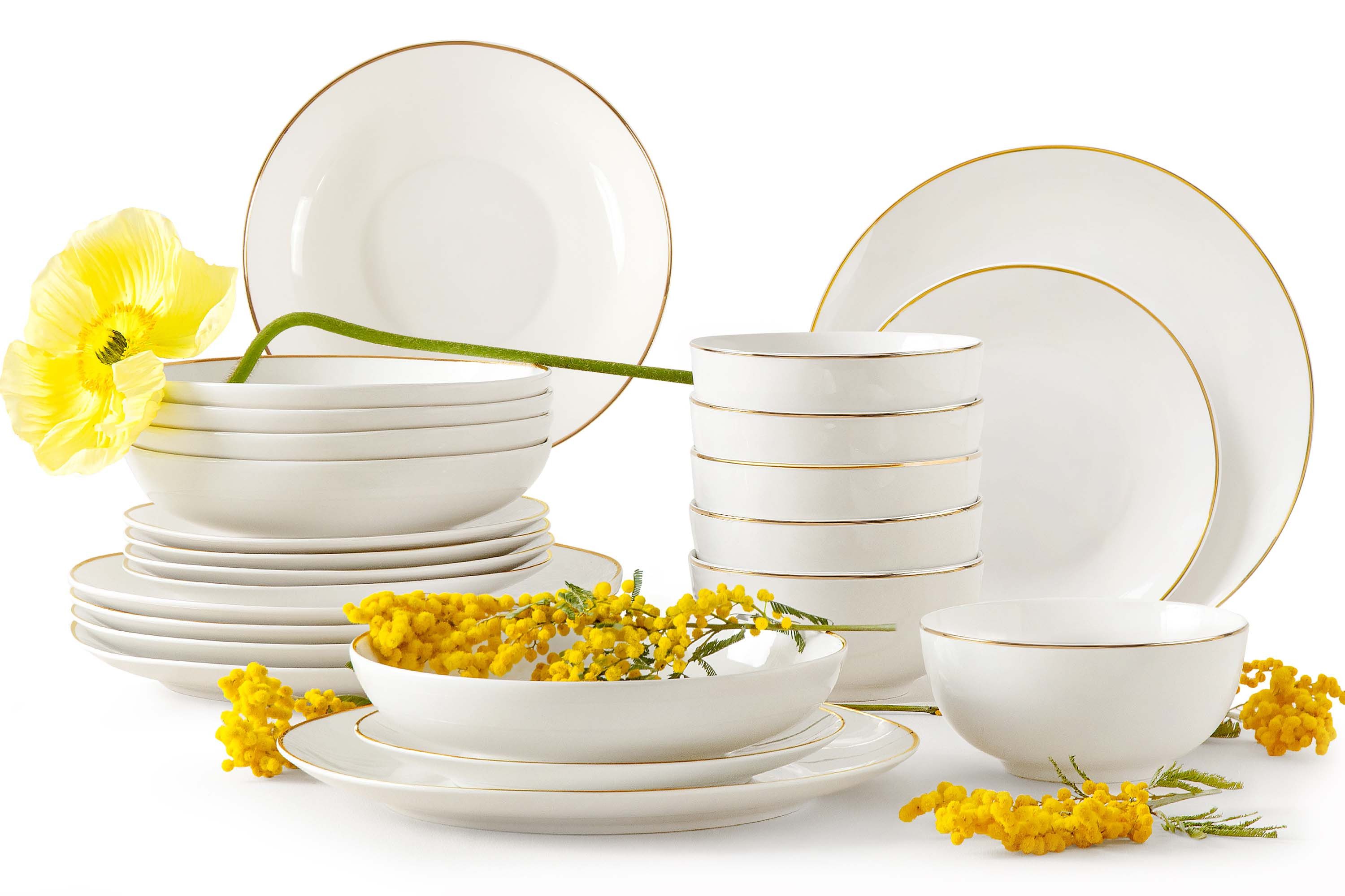 KONSIMO® Tafelservice AD BELLA Kombiservice, Geschirrset, Teller-Set, ecrufarben (24-tlg), 6 Personen, Porzellan, ecru Farbe mit Goldlinie, Handwäsche empfohlen, zeitloses Design