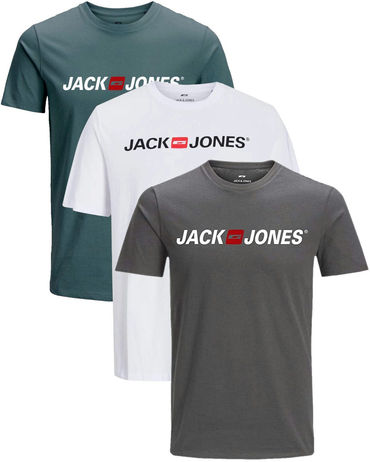 Jack & Jones Print-Shirt Bequemes Slimfit Shirt (Spar-Set, 3er-Pack) in Uni günstig online kaufen