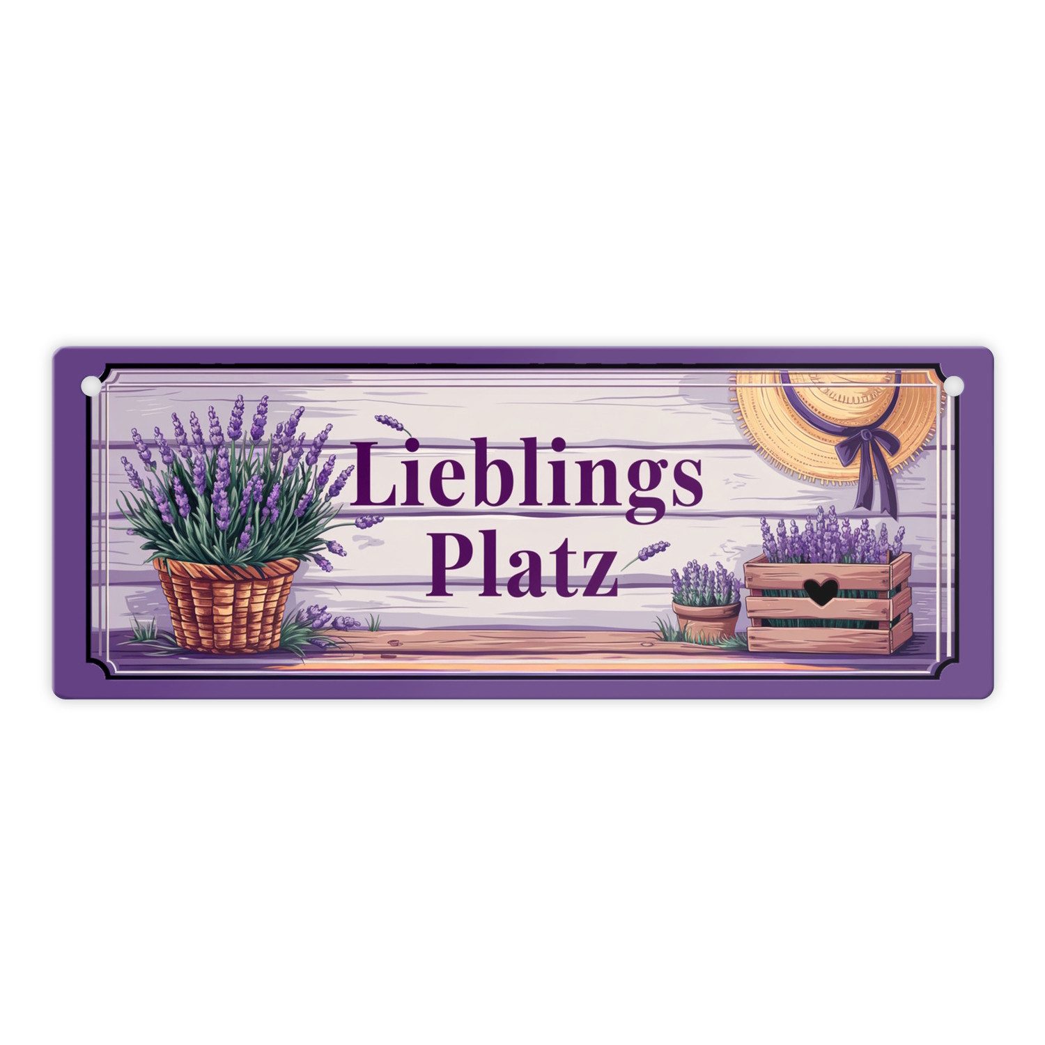 speecheese Metallschild Lieblingsplatz Metallschild mit lila Lavendel Blume günstig online kaufen