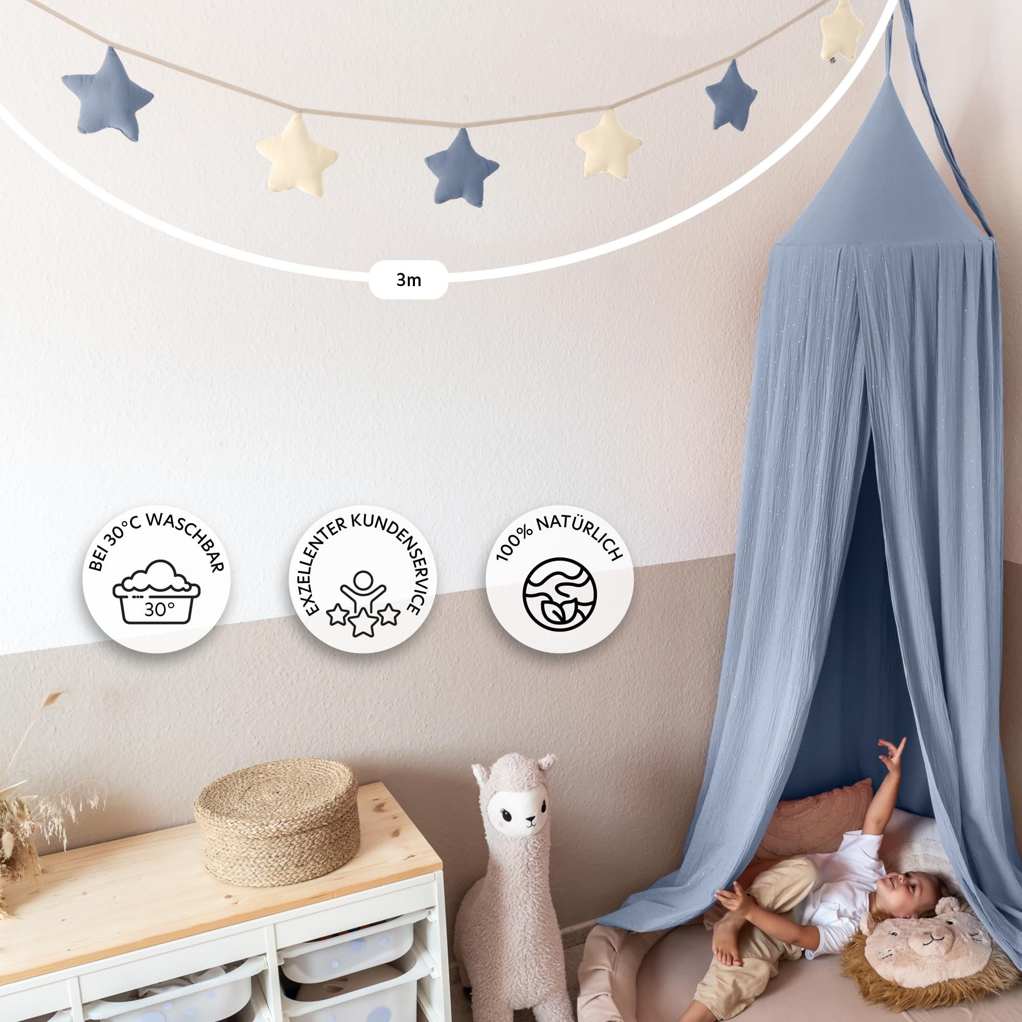 lilimaus Wimpelkette Sternenkette für Kinderzimmer - handgenähte Stoff-Girlande, handgefertigte Stoff-Girlande ca. 300 cm - Wimpel oder Sterne – Bild 5 von 5