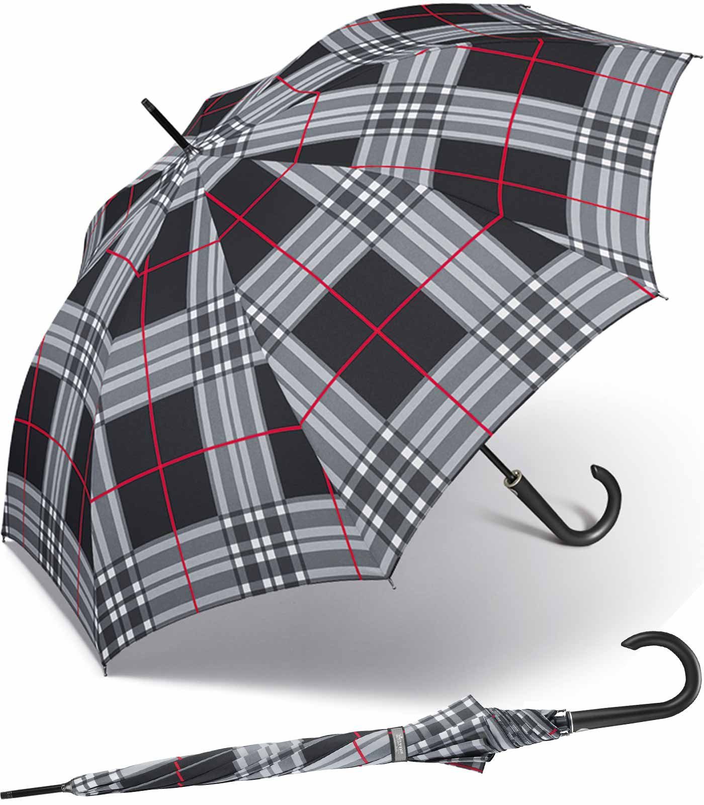 happy rain® selection Stockregenschirm große, stabil, mit Auf-Automatik, Karo schwarz, windsicher durch revolutionäre Kinematic-Gelenke