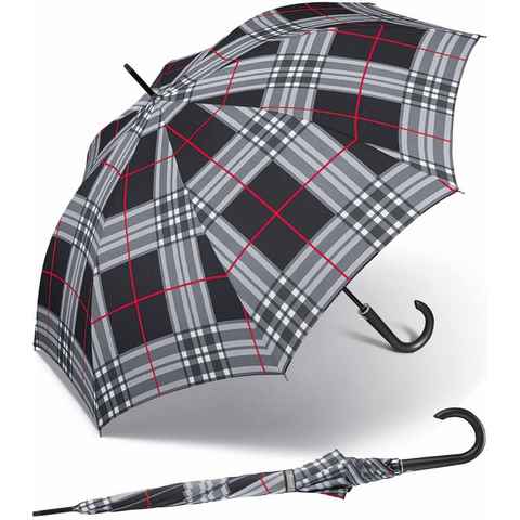 happy rain® selection Stockregenschirm große, stabil, mit Auf-Automatik, Karo schwarz, windsicher durch revolutionäre Kinematic-Gelenke