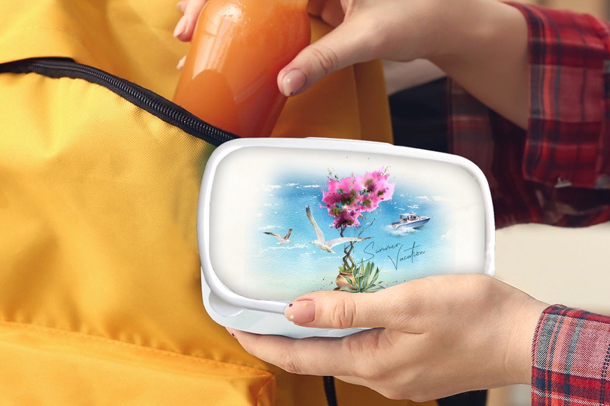 Boot weiß Lunchbox Blume (2-tlg), MuchoWow und - Aquarell, für Mädchen Brotdose, und Jungs Kinder Kunststoff, - Brotbox Erwachsene, für