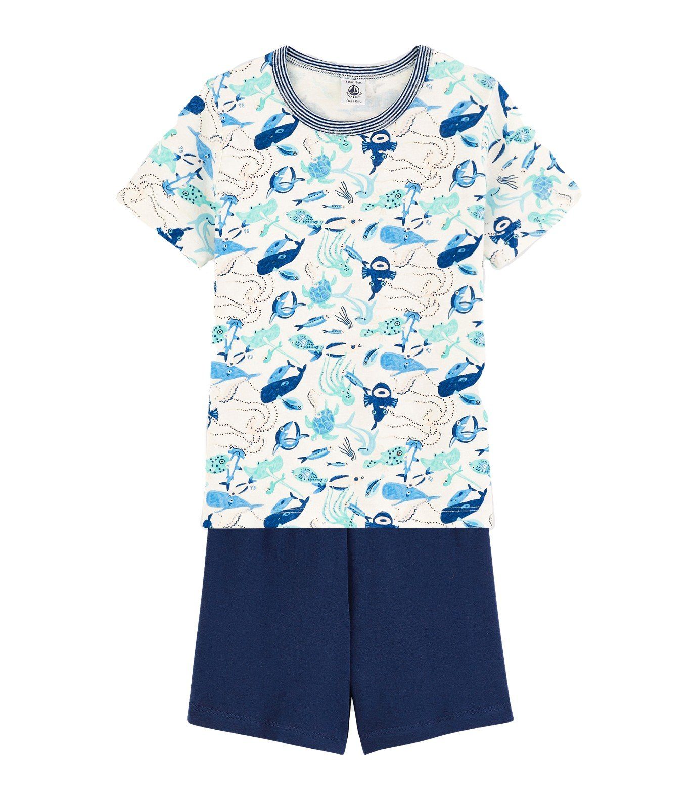 Petit Bateau Schlafanzug Petit Bateau Pyjama kurz Pyjacourt allover Meerestiere