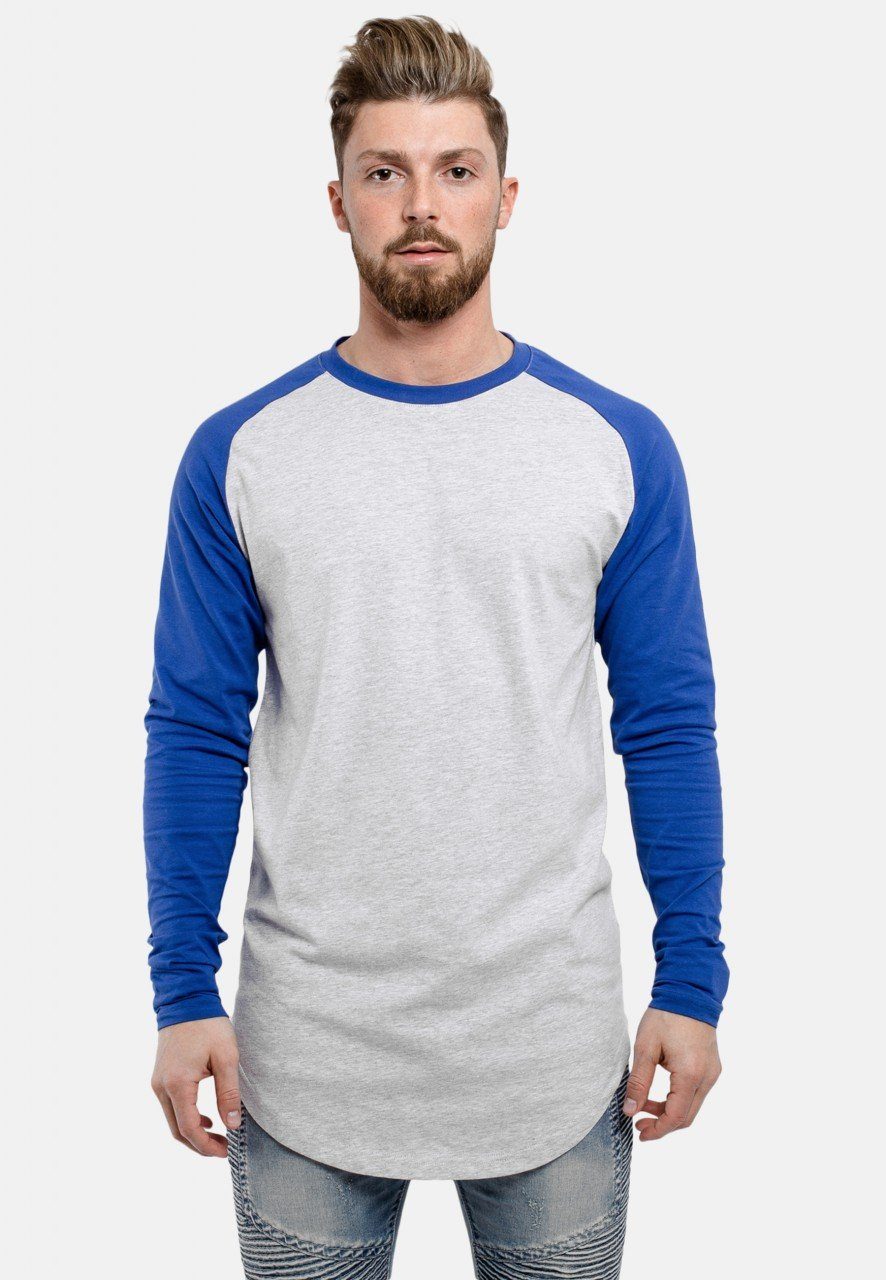 T-Shirt Baseball Longshirt T-Shirt Aschgrau Blau X-Large