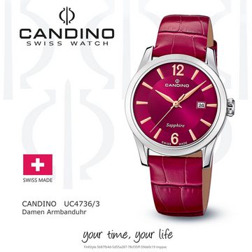 Candino Quarzuhr Candino Damenuhr Classic, (Analoguhr), Damen Armbanduhr rund, Edelstahlarmband rot