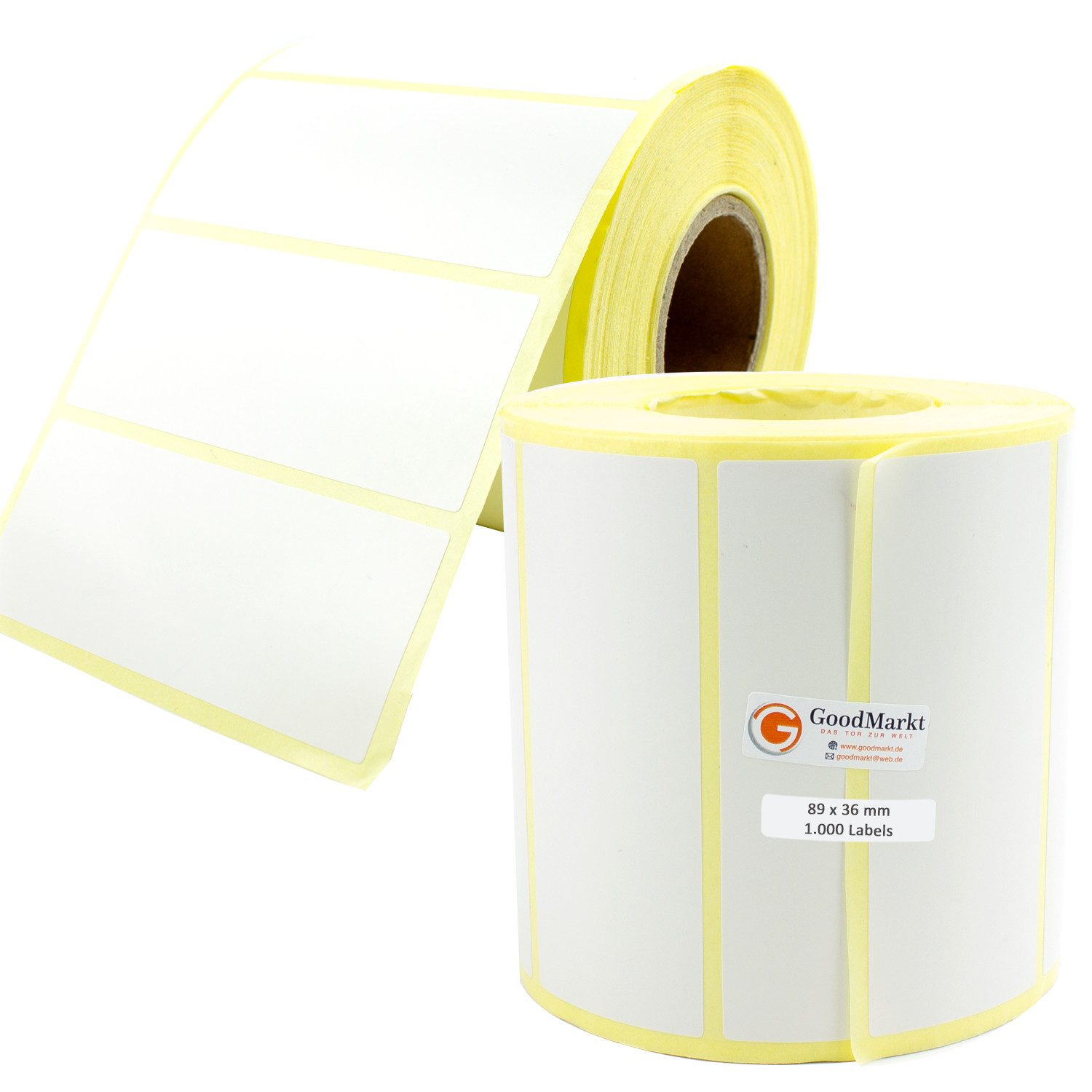 GoodMarkt Etiketten 89x36mm Selbstklebende Thermo Etiketten auf Rolle 1000 Labels, Adressetiketten Haushaltsetiketten Bedruckbar Aufkleber für Büro Küche