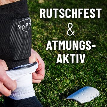 SoPro Schienbeinschutz Mini Schienbeinschoner für Fußball inkl. Socken leicht & rutschfest
