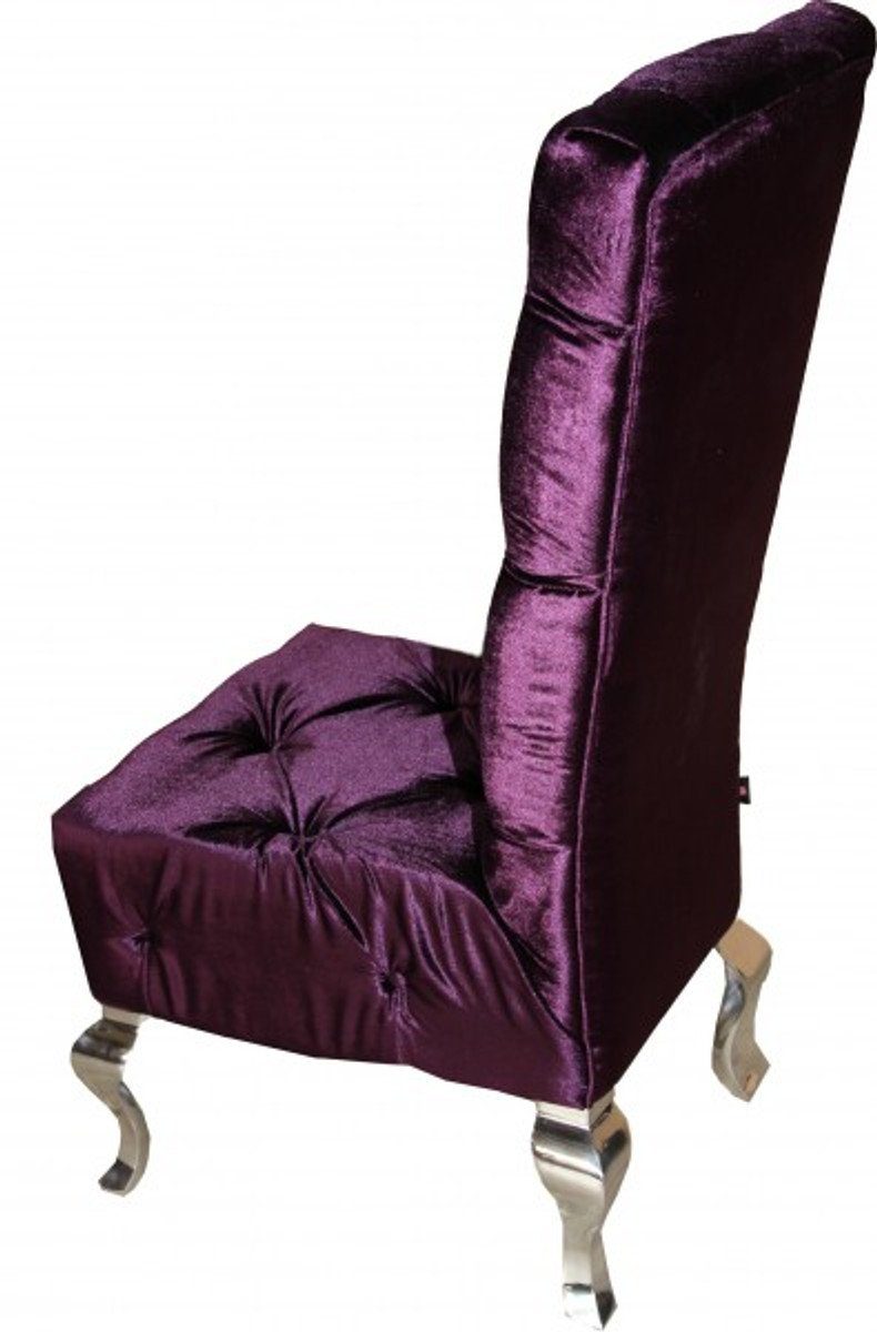 Silber Stuhl / Hochlehnstuhl Hochlehner Padrino Stuhl Qualität Lila - Luxus Esszimmer Esszimmerstuhl Designer Barock Casa -