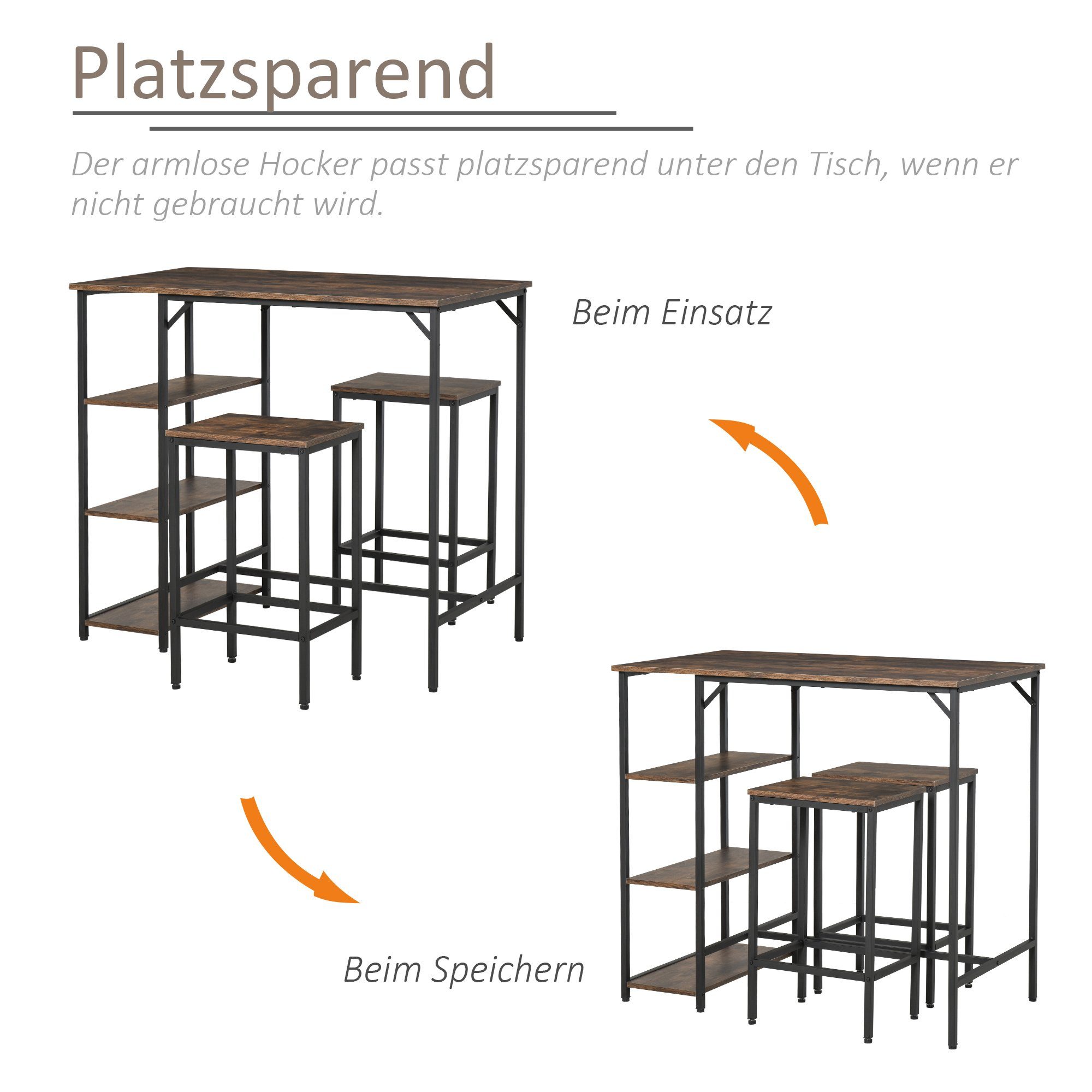 Bargruppe Bartisch-Set 2 Barhockern HOMCOM mit