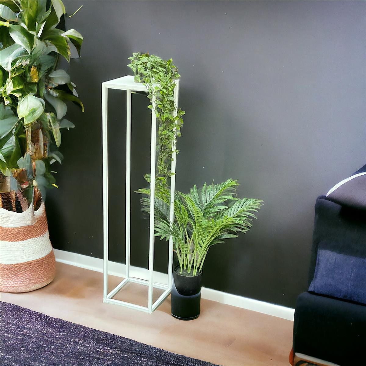 DanDiBo Blumenhocker Metall Weiß Eckig 100 cm Blumenhocker Beistelltisch – Bild 3 von 5