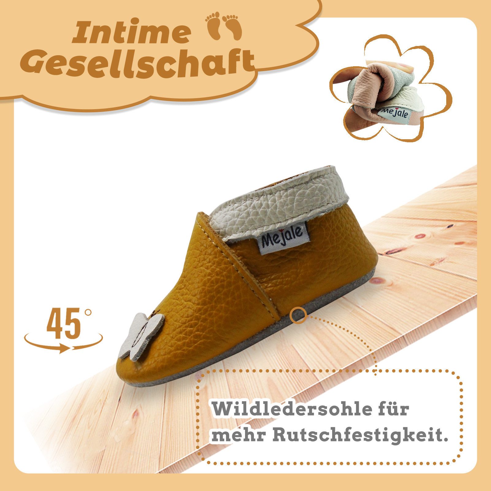 Mejale Mejale Leder Krabbelschuhe Babyschuhe Lauflernschuhe 100% Leder Hausschuh Rutschfestes