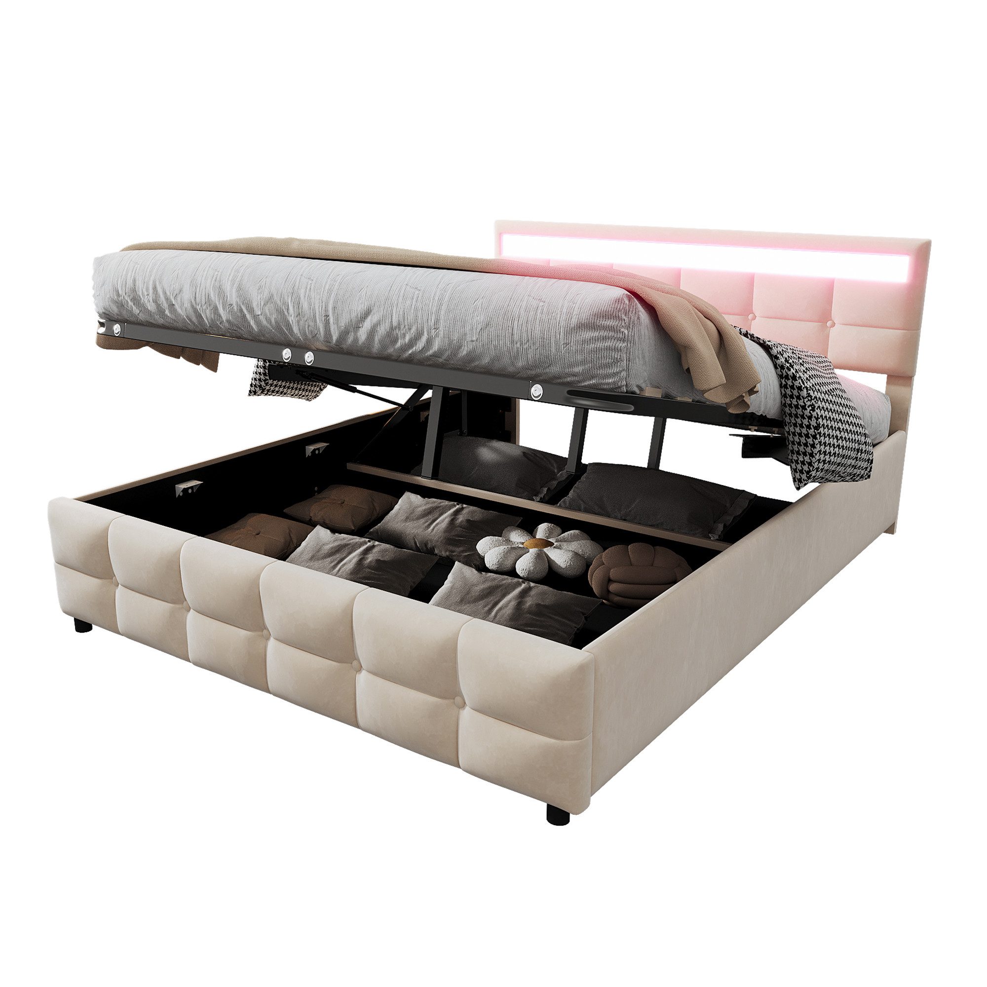 Flieks Polsterbett, Hydraulisches Stauraumbett Doppelbett 180x200cm günstig online kaufen