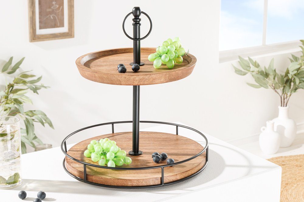 riess-ambiente Dekoetagere PURE NATURE Ø40cm natur / schwarz (Einzelartikel, 1 St), Esszimmer · Massivholz · Metall · für Всеs · 2 Etagen · Industrial