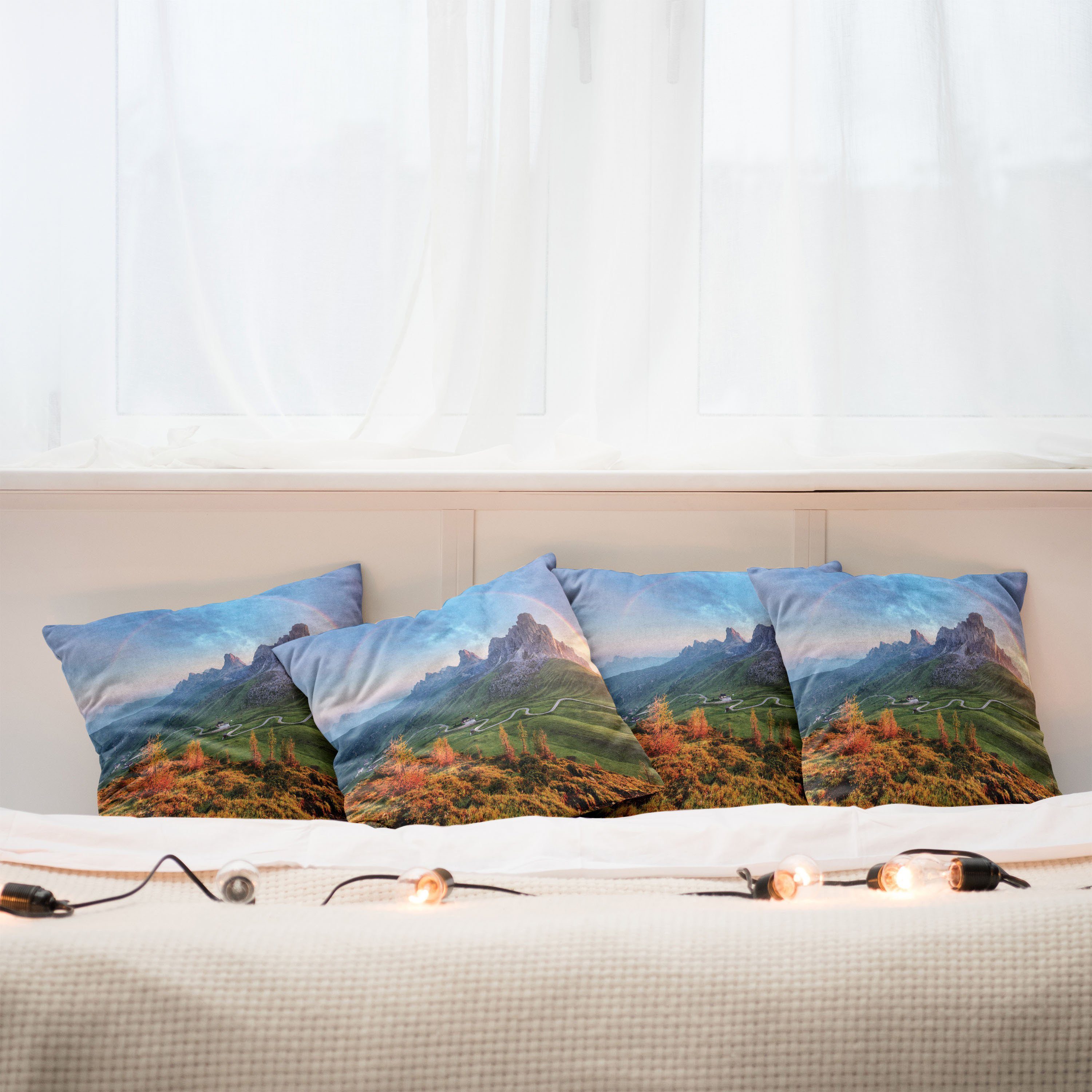 Modern Doppelseitiger Stück), Morgen Regenbogen (4 Accent Abakuhaus Alpen Digitaldruck, Kissenbezüge Landschaft