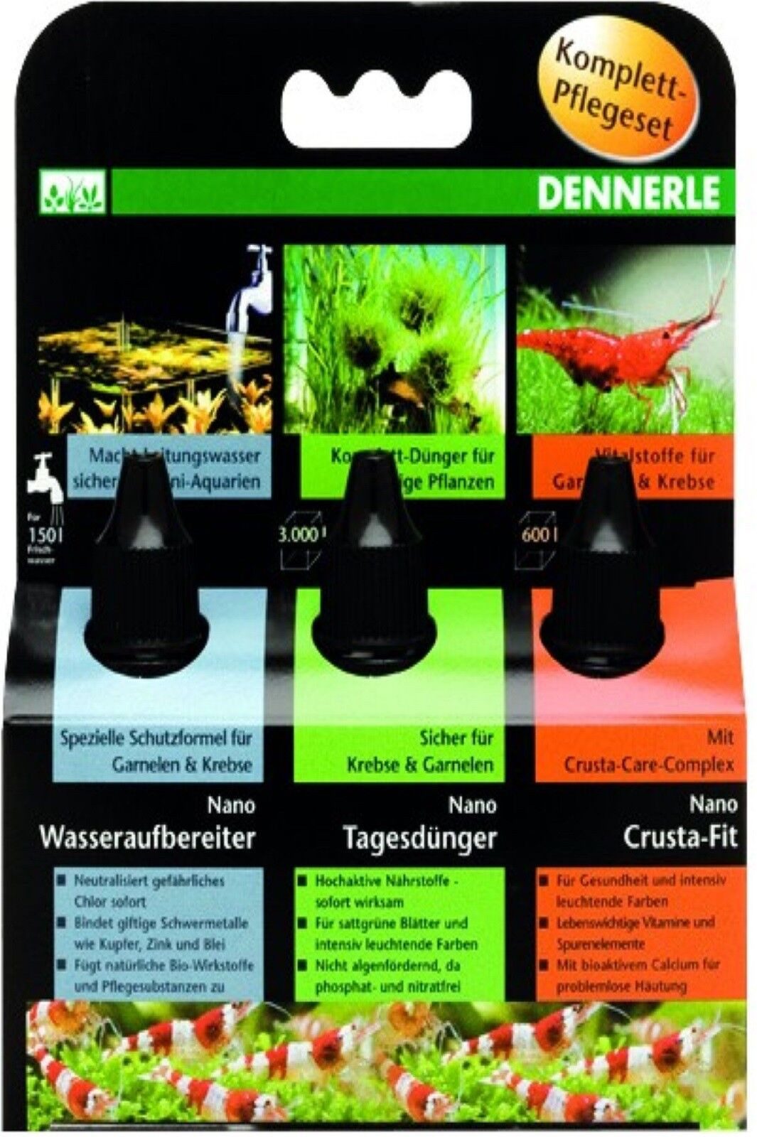 Aquariumpflege Dennerle Nano Komplett-Pflegeset 3x15ml.