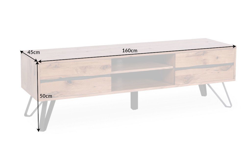riess-ambiente Lowboard LIVING EDGE 160cm natur/anthrazit – Baumkante, Wildeiche, geölt (Einzelartikel, 1 St), massives Lowboard mit Schubladen & Fächern – ideal fürs Wohnzimmer