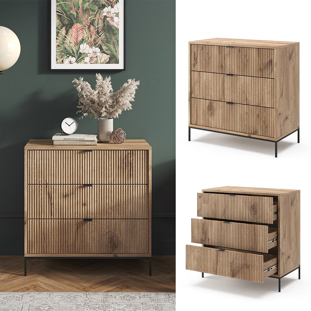 Vicco Kommode Eliza, Viking Oak, 80 x 81.2 cm mit 3 Schubladen (1 St)