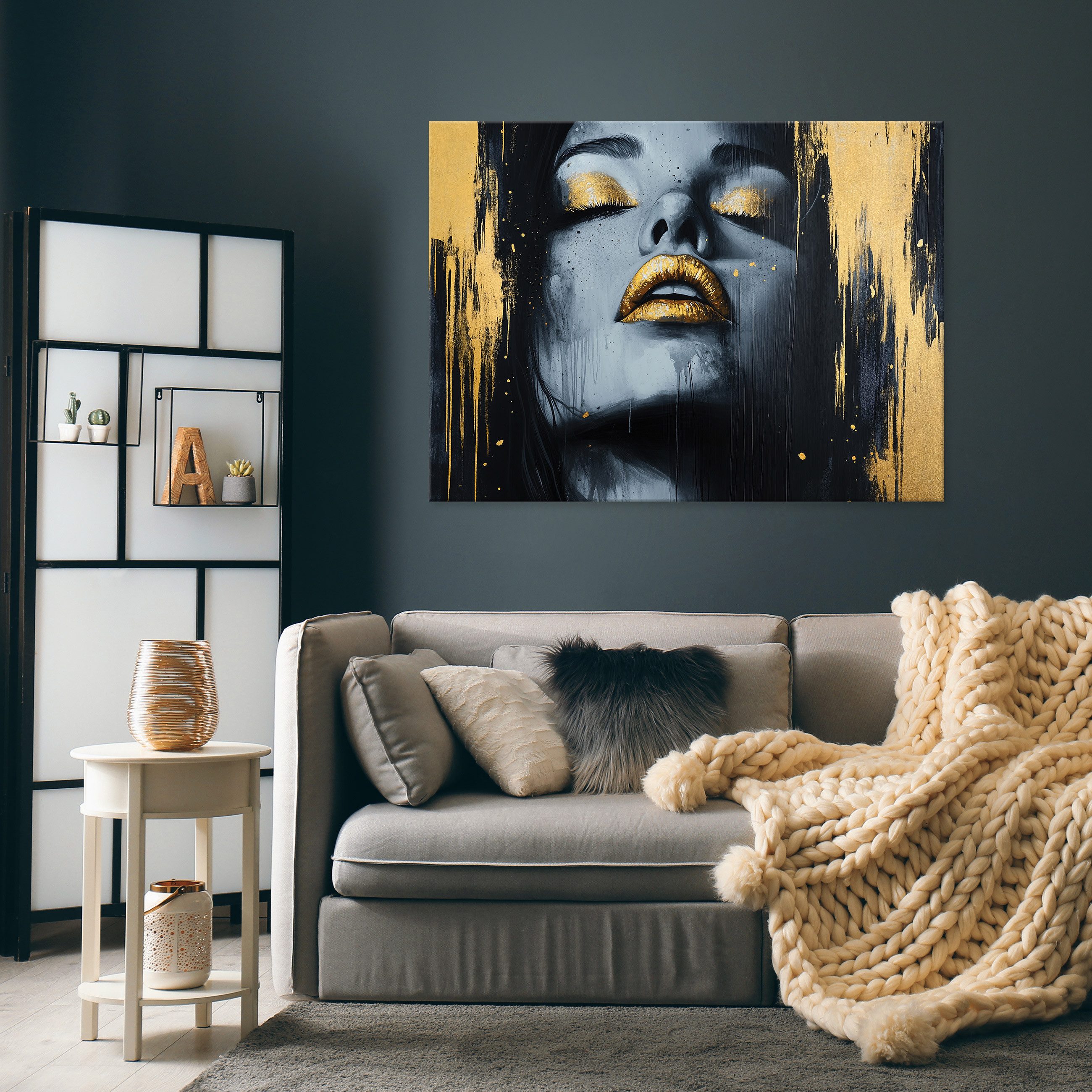 Wallarena Leinwandbild Frau Abstrakt Gold Schwarz Wandbilder XXL Wand Deko günstig online kaufen