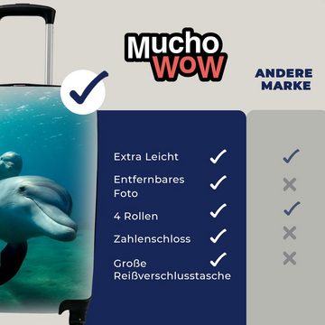 MuchoWow Handgepäckkoffer Wasser - Delphin - Blau, 4 Rollen, Reisetasche mit rollen, Handgepäck für Ferien, Trolley, Reisekoffer