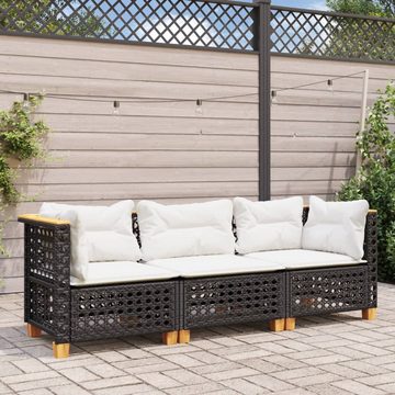 vidaXL Loungesofa Gartensofa mit Kissen 3-Sitzer Schwarz Poly Rattan