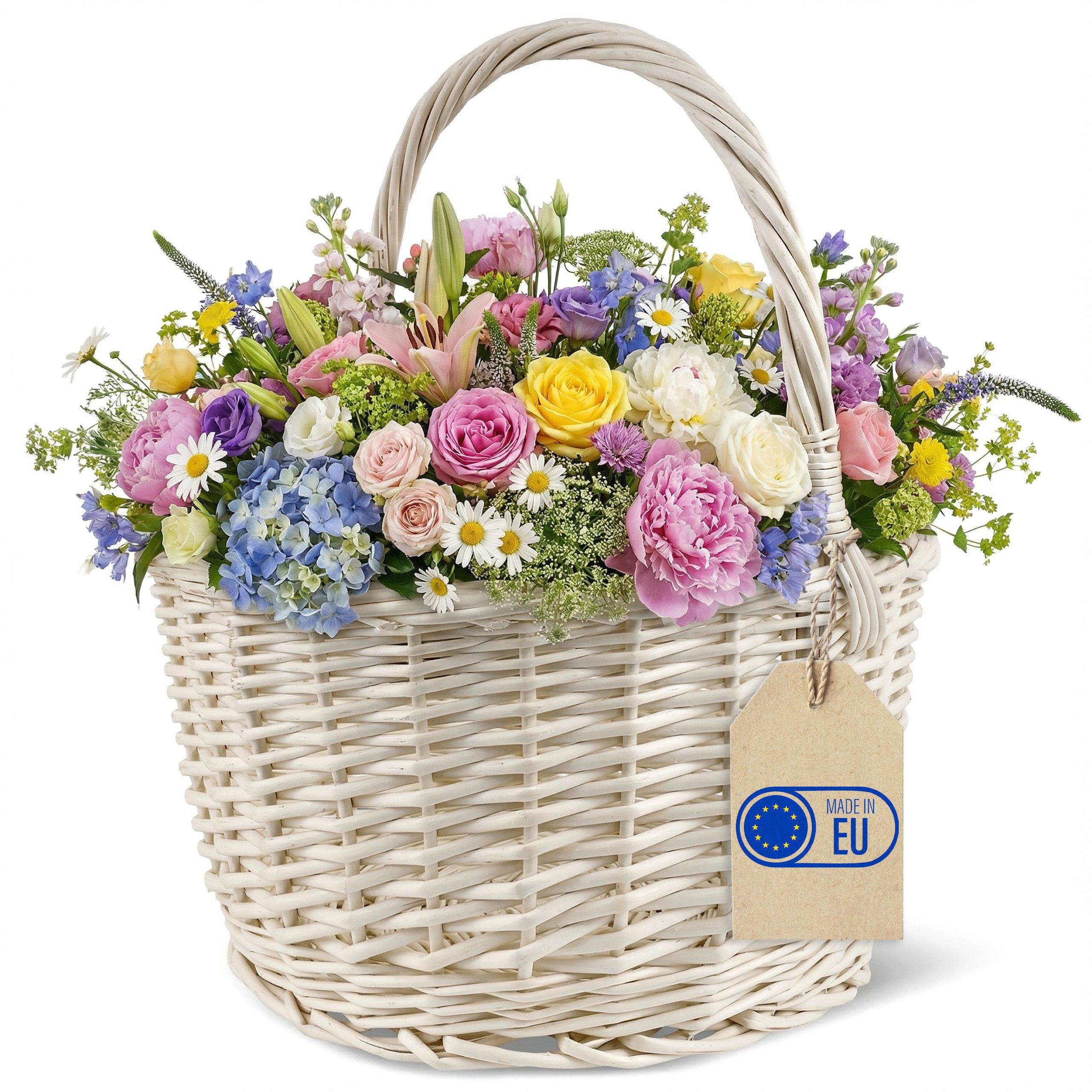 Creative Home Weidenkorb Weidenkorb mit Henkel, 35 x 35 x 36 cm (2 cm) Groß und Leicht, Handgeflochten, Einkaufskorb, Präsentkorb, Obstkorb, Picknickkorb