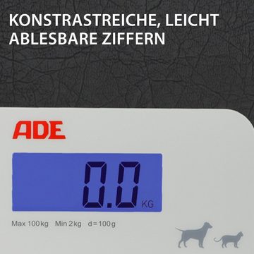 ADE Personenwaage MV304600 Digitale Hunde- und Tierwaage XL mit Beleuchtung, Hundewaage für große Hunde bis 80 cm Rückenlänge, bis 100 kg