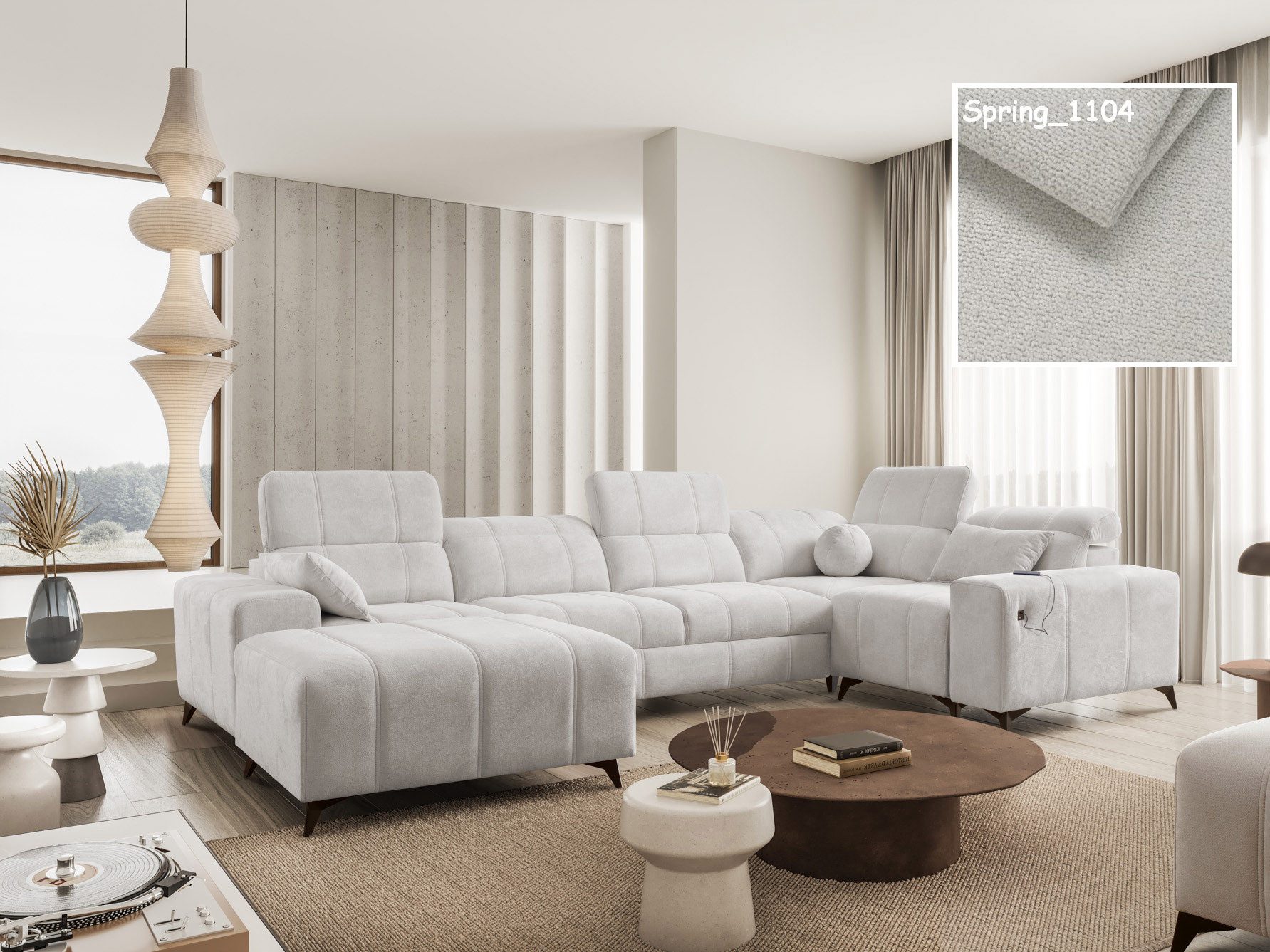 Möbel für Dich Wohnlandschaft in U-Form Dafne 4 mit USB und Bettfunktion, mit freistellbarem Hocker, 2 Bettkästen und verstellbaren Kopfstützen