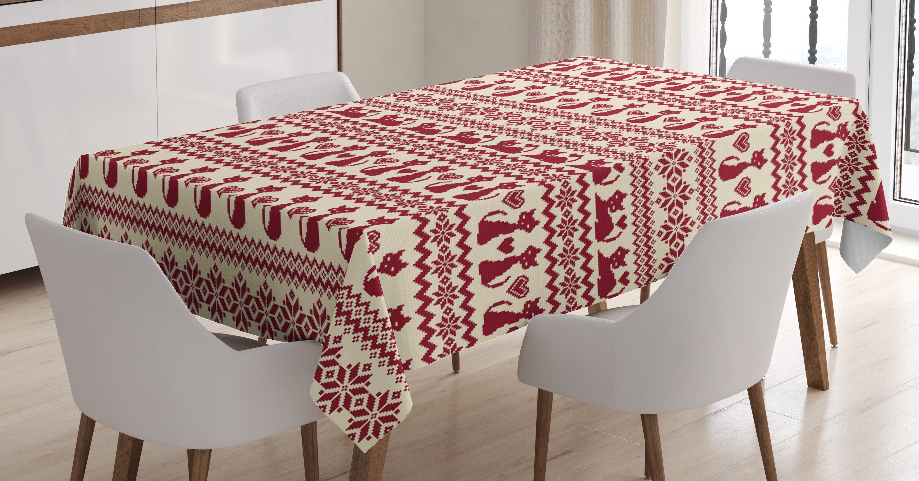 Abakuhaus Tischdecke Farbfest Waschbar Für den Außen Bereich geeignet Klare Farben, nordisch Katzen-Muster-Pixel-Kunst | Tischdecken