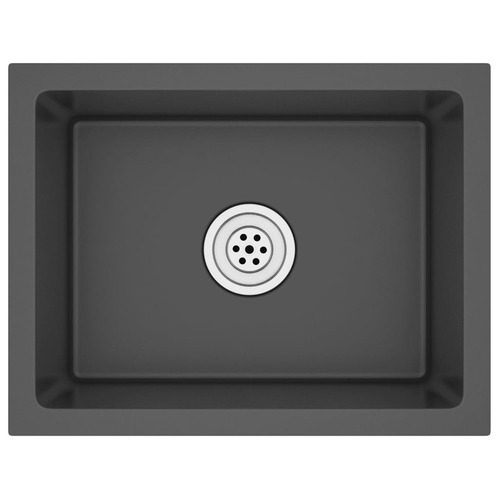 vidaXL Küchenspüle Küche Spülbecken Massive Einbauspüle Schwarz Edelstahl, 44/34 cm