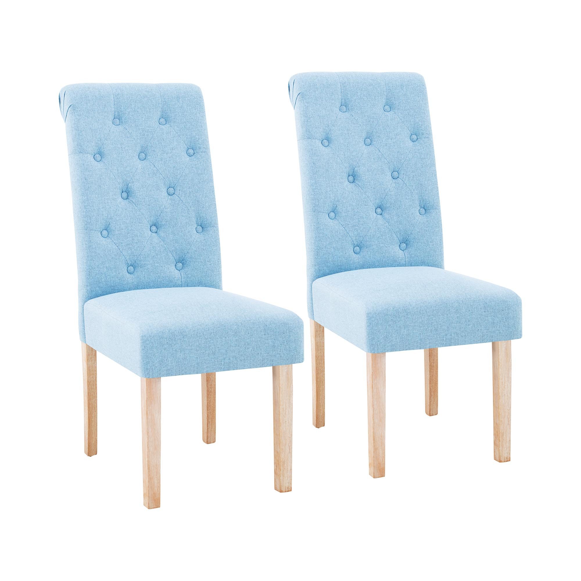 Esszimmerstuhl Polsterstuhl 2er Set Holzbeine 180 kg Hochlehner Wohnzimmer himmelblau