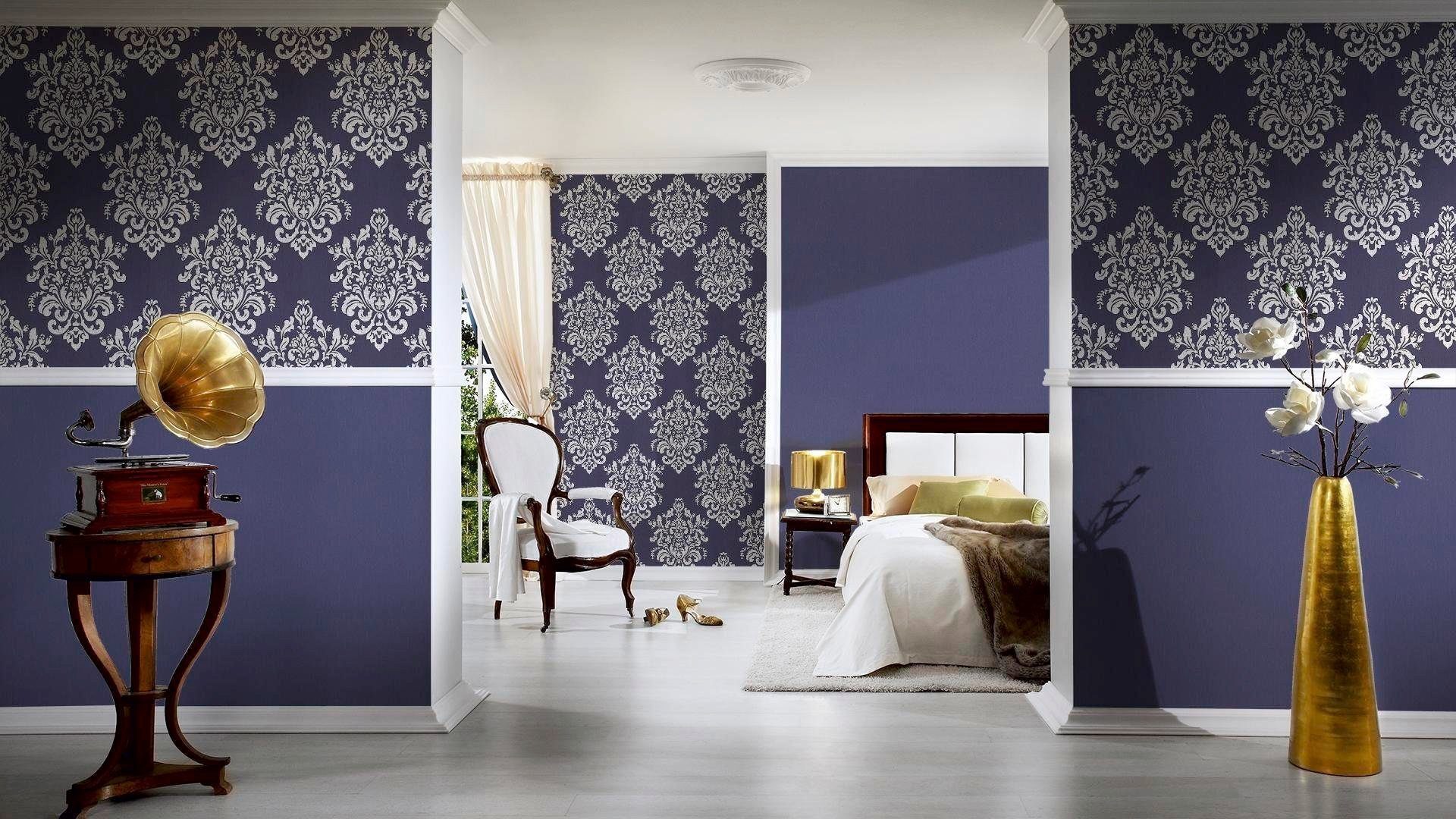 living walls Vliestapete Hermitage, Uni Tapete violett/blau uni, Strukturmuster, einfarbig, St), (1 glatt, unifarben, Einfarbig matt