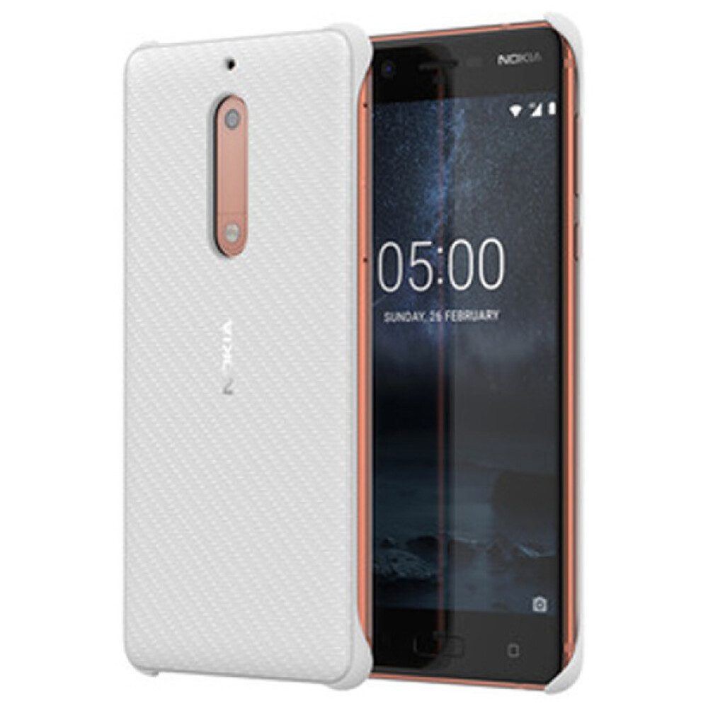 Nokia Handytasche Original Carbon Handyhülle für Nokia 5 Pearl White 1A21M1D00VA (Bumper)