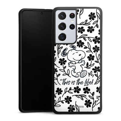 DeinDesign Handyhülle Peanuts Blumen Snoopy Snoopy Black and White This Is The Life, Samsung Galaxy S21 Ultra 5G Silikon Hülle Premium Case