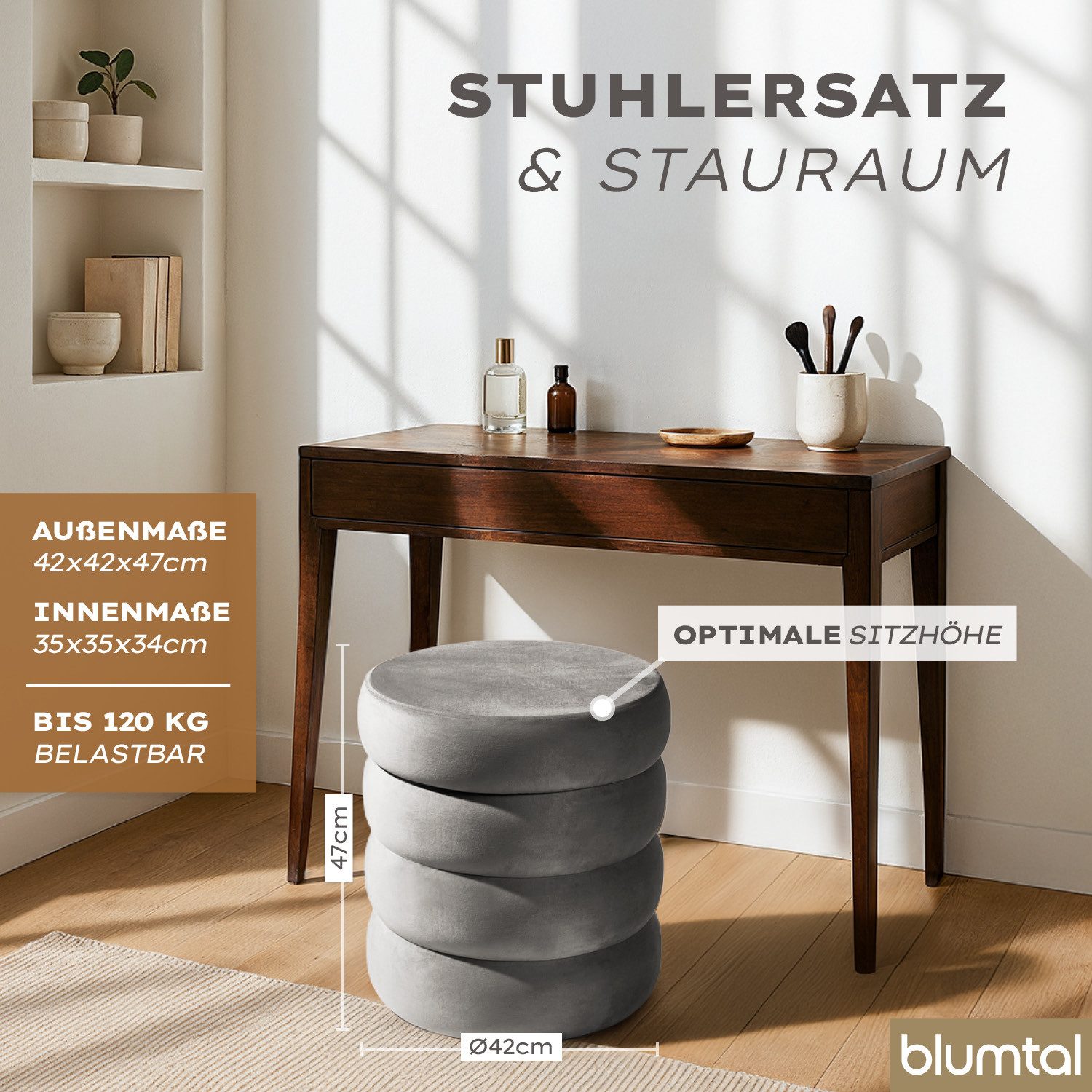 Blumtal Sitzhocker Hocker mit Stauraum mit Bouclé oder Velvet-Bezug, robuste Sitztruhe mit Stauraum und extrem Dickes MDF