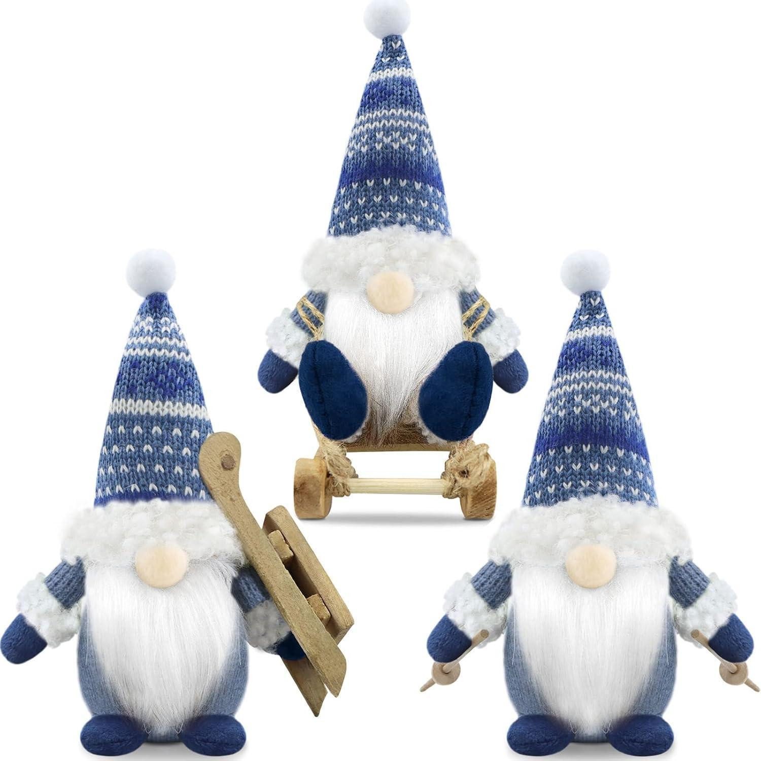 LuxusKollektion Wichtel Weihnachtswichtel 3er Set Weihnachtsdeko Figuren Zubehör Blau