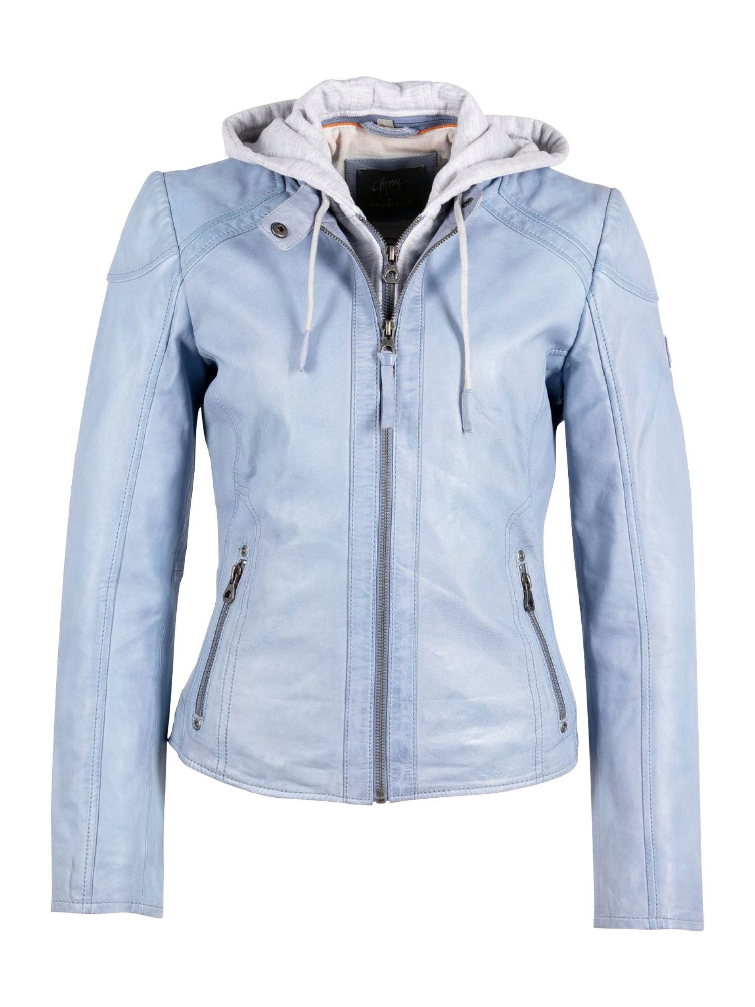 Gipsy by Mauritius Lederjacke blau,Outdoor,Leder,Unifarben,Rundhals,Lang,Regular Fit