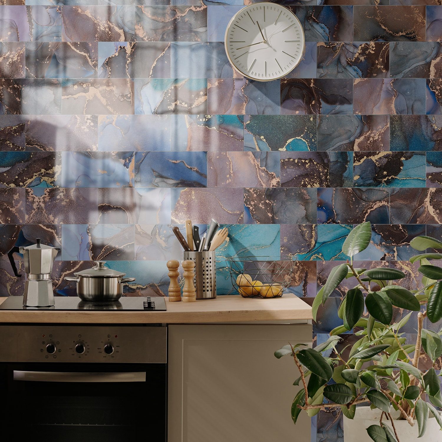 COOL-i ® Fliesenaufkleber 16 Stück 3D Marmor Wandpaneele – Selbstklebend, Wasserdicht, PET, Wandaufkleber für Küche & Wohnzimmer, 20×10 cm, ca. 0,33 m²