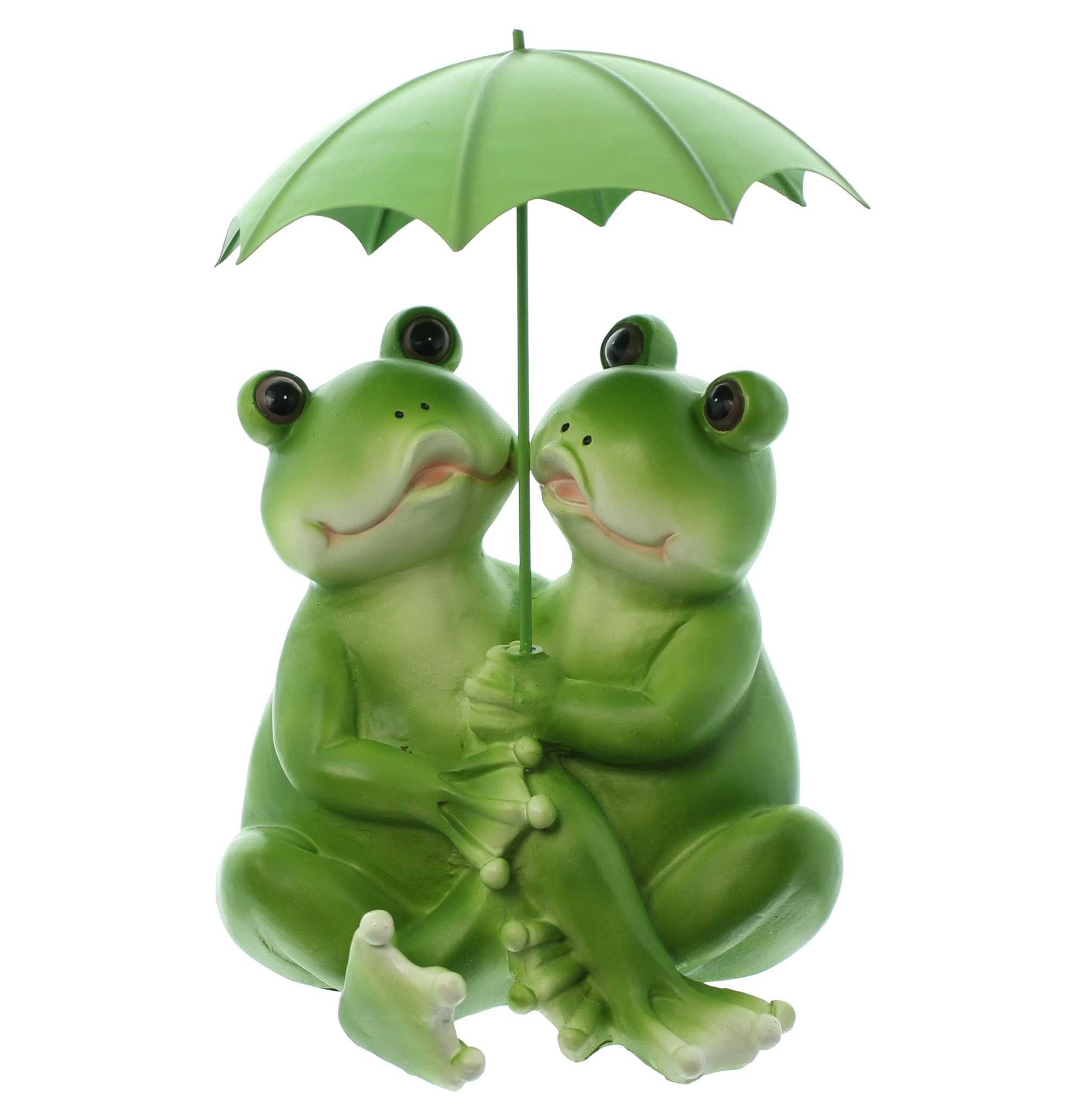 Dekofigur Froschpaar "Regenschirm" aus Polyresin, grün, Froschfigur, Froschdeko