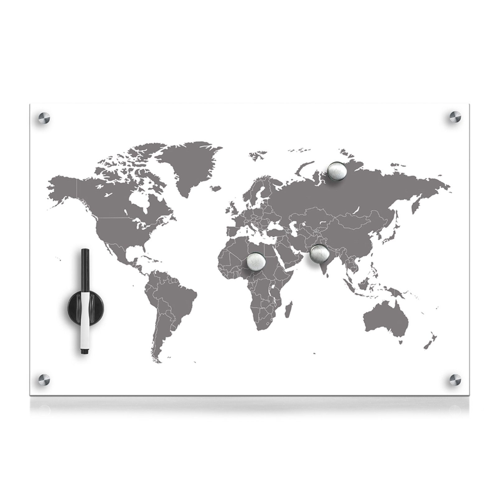 HTI-Living Memoboard Memoboard Worldmap, Glas Magnettafel Schreibboard rechteckig Magnetboard Schreibtafel