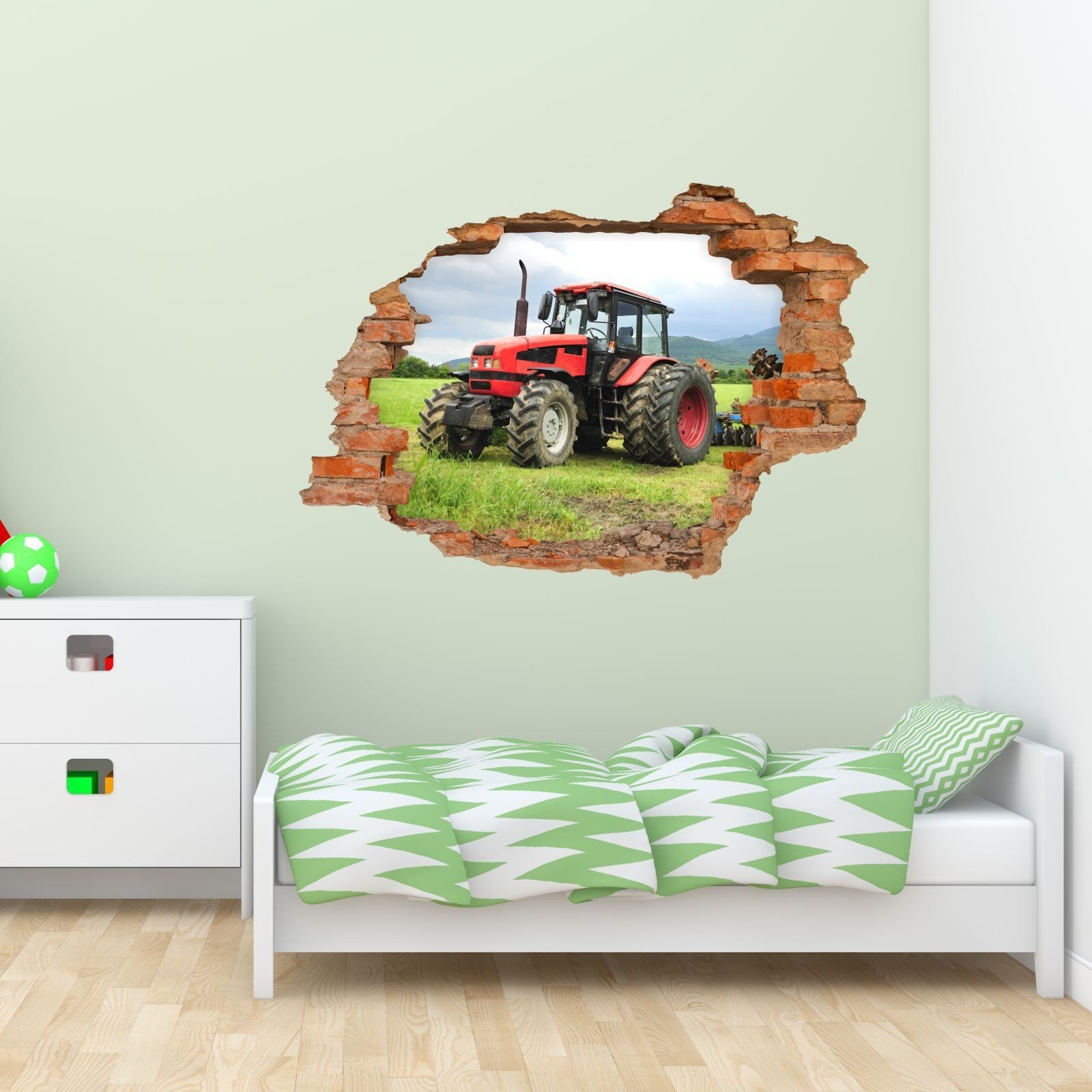 nikima Wandtattoo 047 Wandtattoo Traktor - Loch in der Wand - 500 x 350 mm (PVC-Folie), in 6 vers. Größen