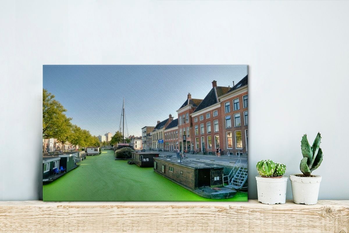 Aufhängefertig, Wasser, 30x20 OneMillionCanvasses® Grachtenhaus (1 Leinwandbild cm St), Groningen - Wanddeko, - Wandbild Leinwandbilder,