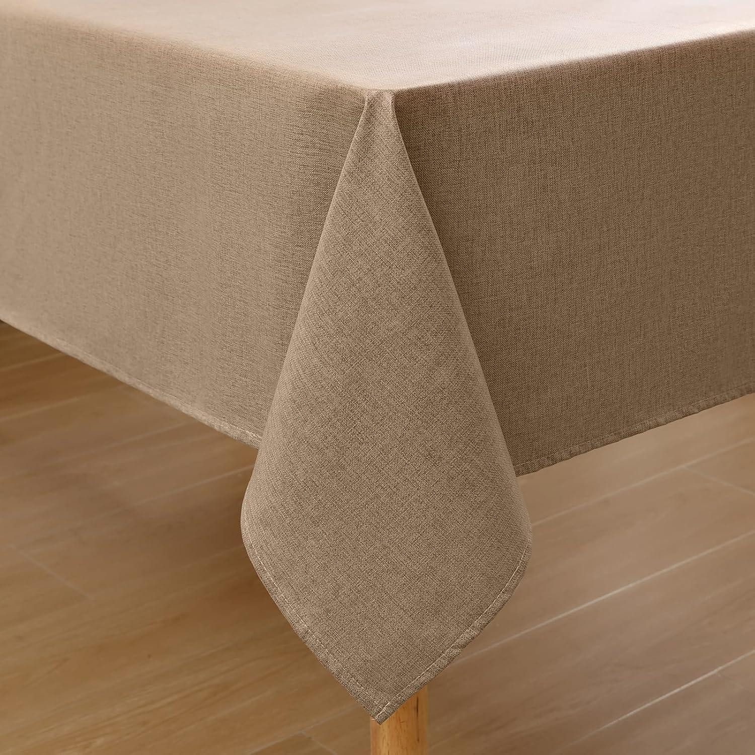 LuxusKollektion Tischdecke Tischdecke Leinenoptik Abwaschbar 200 x 140 cm (Rechteckig) Hellbraun