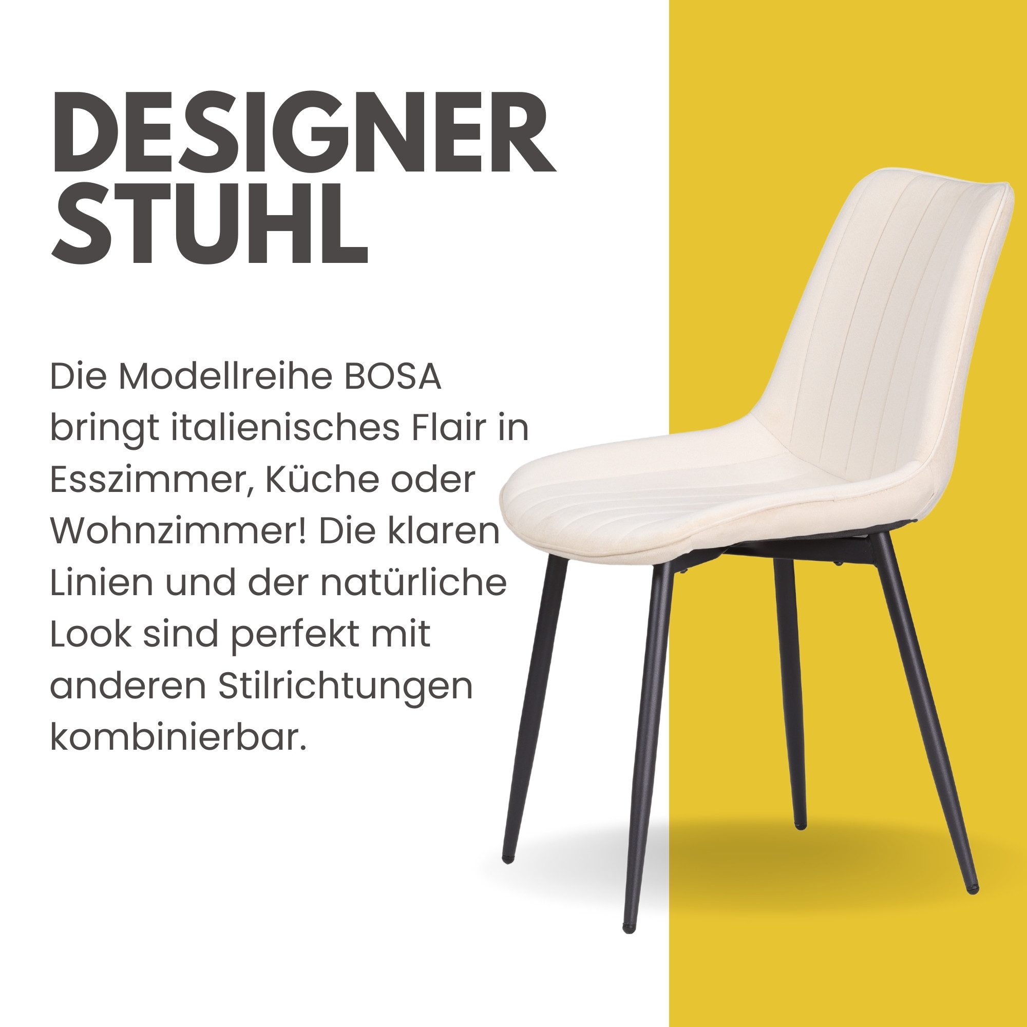 Albatros International Esszimmerstuhl Esszimmer Stühle 2 er Set BOSA, Stuhl Stühle Esszimmerstühle, Küche (2er Set, Beige, Stoff Bezug), Küchenstuhl Küchenstühl – Bild 4 von 5