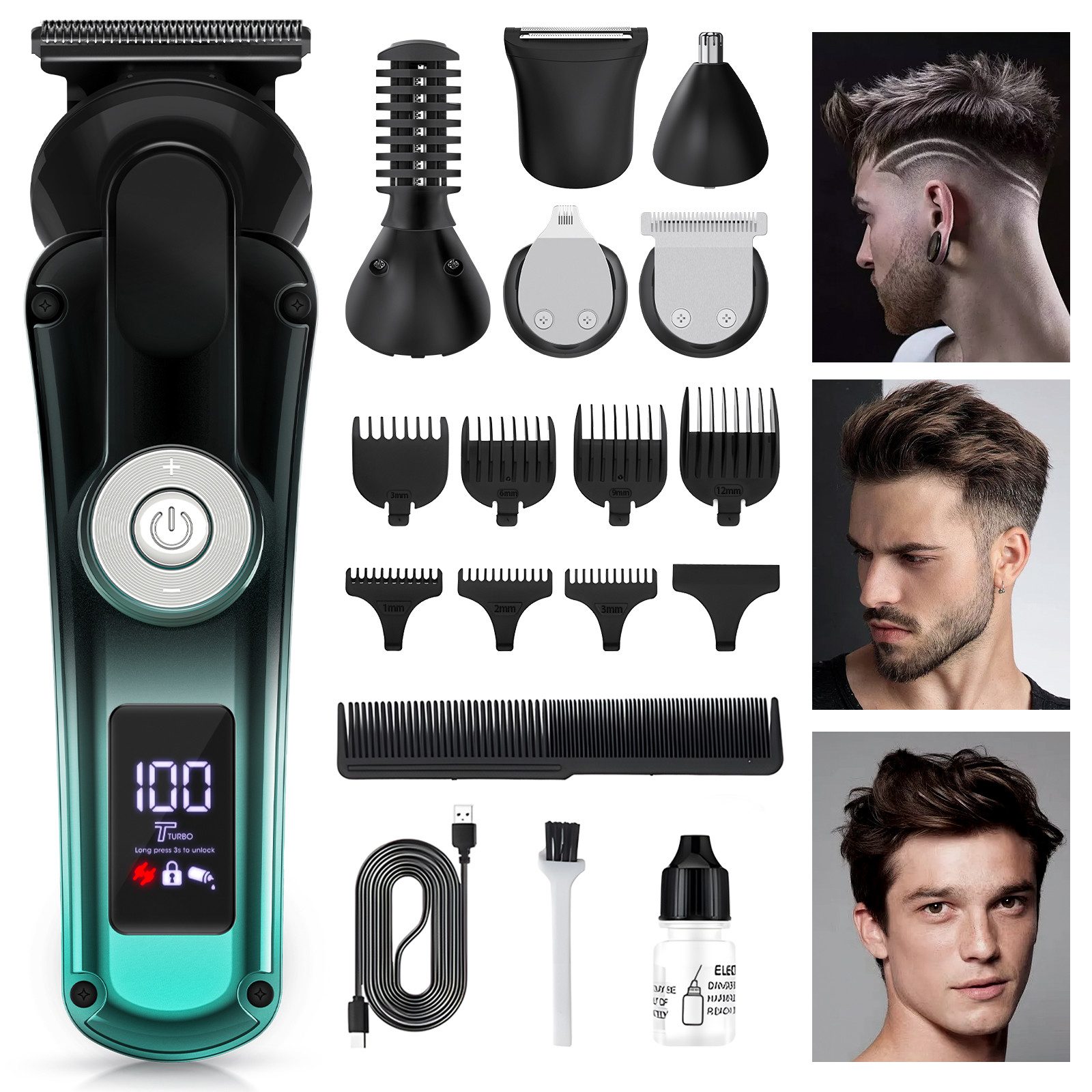 Rayofi Триммеры, All-in-One Bartrasierer Herren, Триммер для носа wasserdicht, Триммеры profi mit LCD-Display, Elektrischer Бритвы Herren, mit 6 Бритвенные головкиn, geeignet für zu Hause und unterwegs