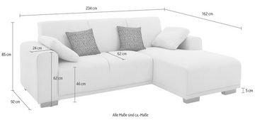 Home affaire Ecksofa Bornholm incl. 2 Kissen, Stellmaße 234x162 cm L-Form, Recamiere wahlweise links oder rechts bestellbar