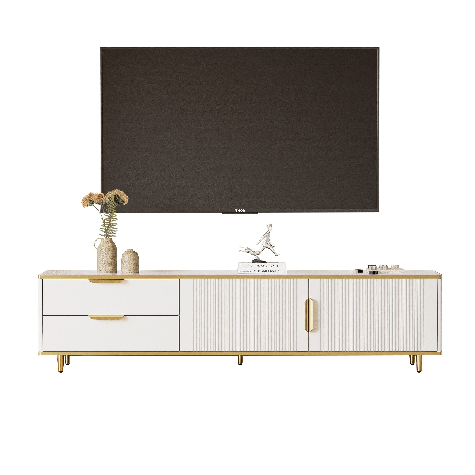 HAUSS SPOLE Lowboard mit geschnitzter Textur, goldenen Griffen, 2 Schublade günstig online kaufen