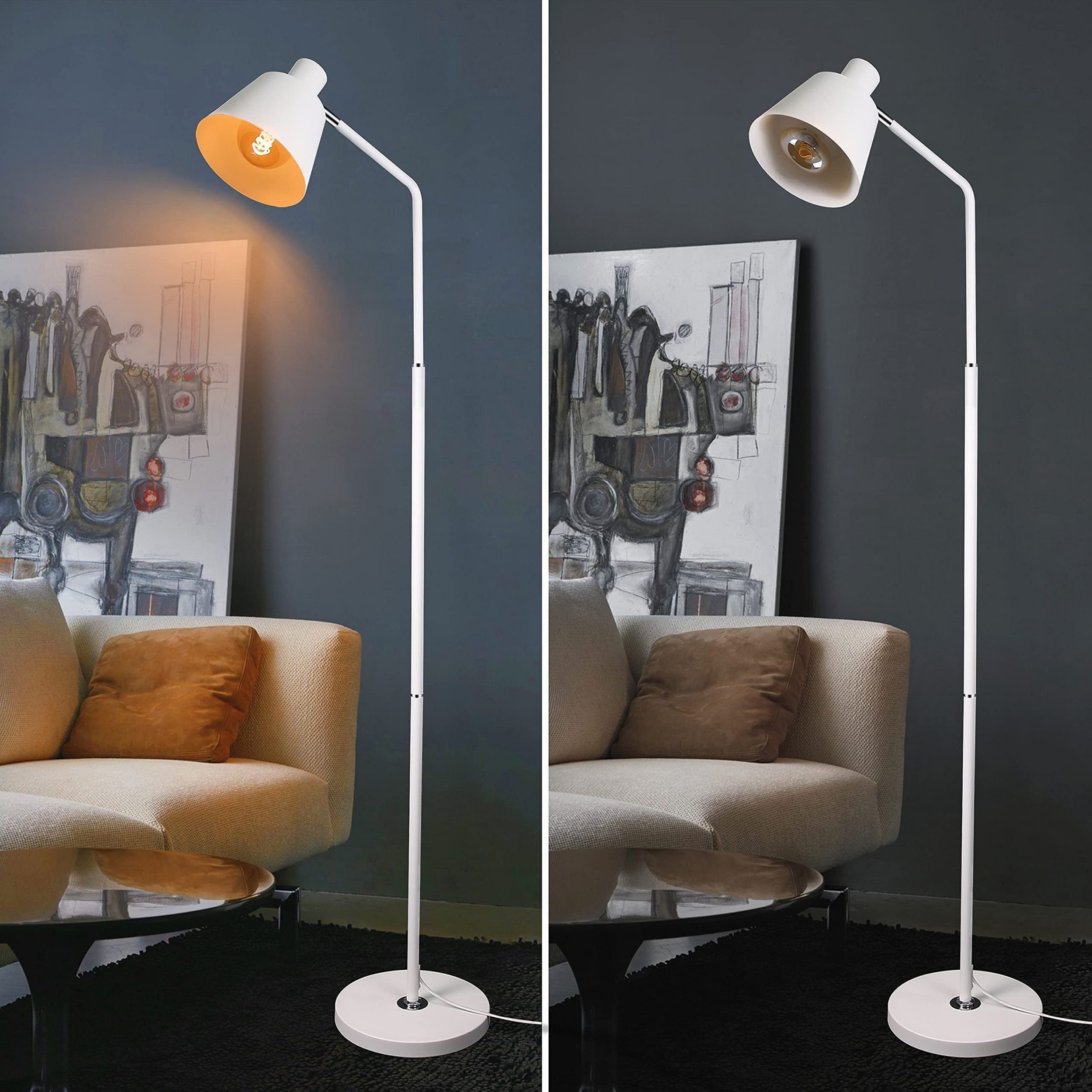 Nettlife Stehlampe Wohnzimmer Standlampe Vintage 166cm Weiß Metall Industrial, mit Fußschalter, LED wechselbar, Schlafzimmer Schreibtisch Leselampe Arbeitszimmer Büro