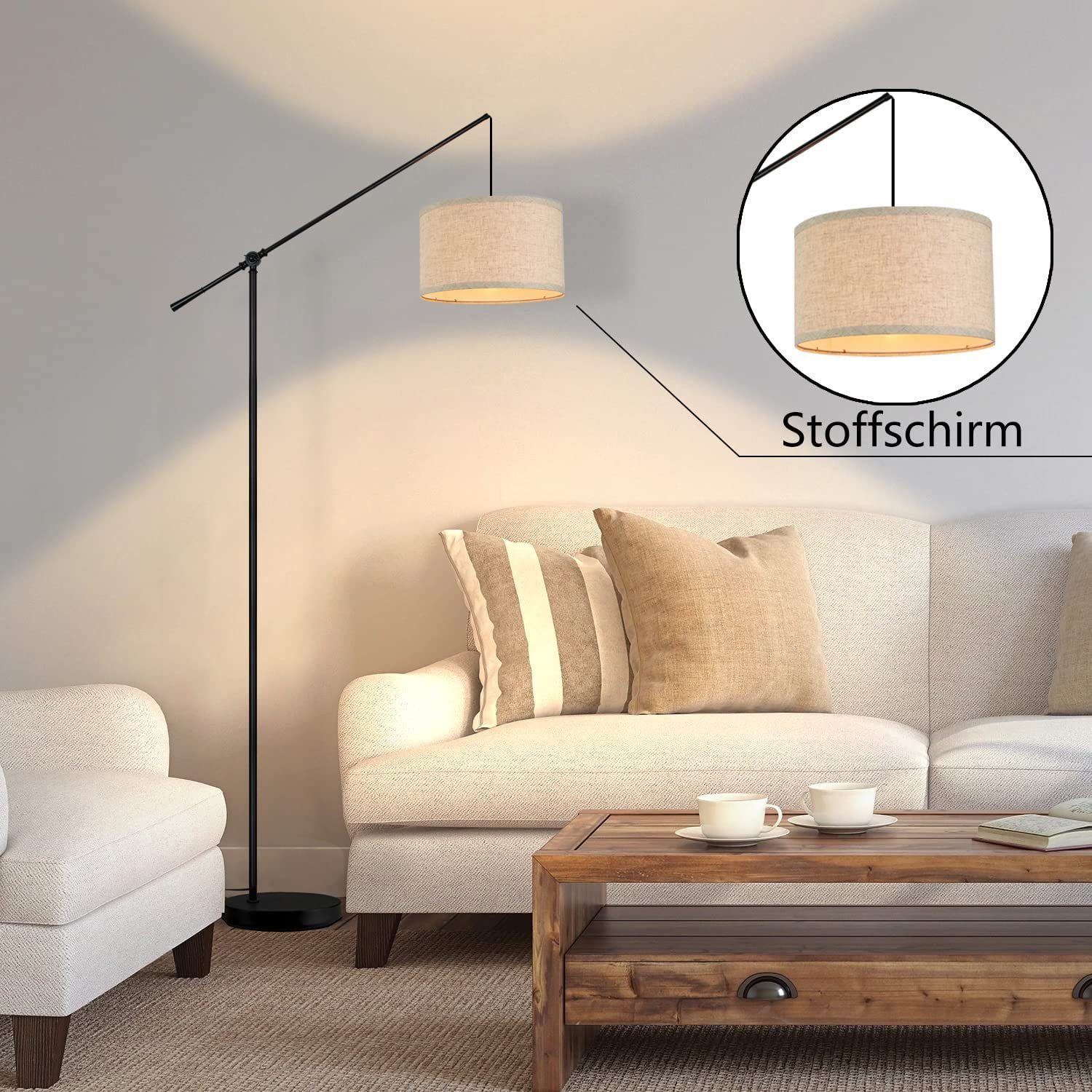 Stoff 146 Nettlife Stehlampe LED E27, Schirm wechselbar höhenverstellbar cm Fußschalter